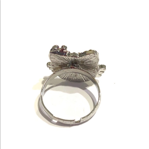 Hello Kitty Ring Silver Tone Rhinestones Fuchsia Pink Bow Adjustable Band - Picture 2 of 2